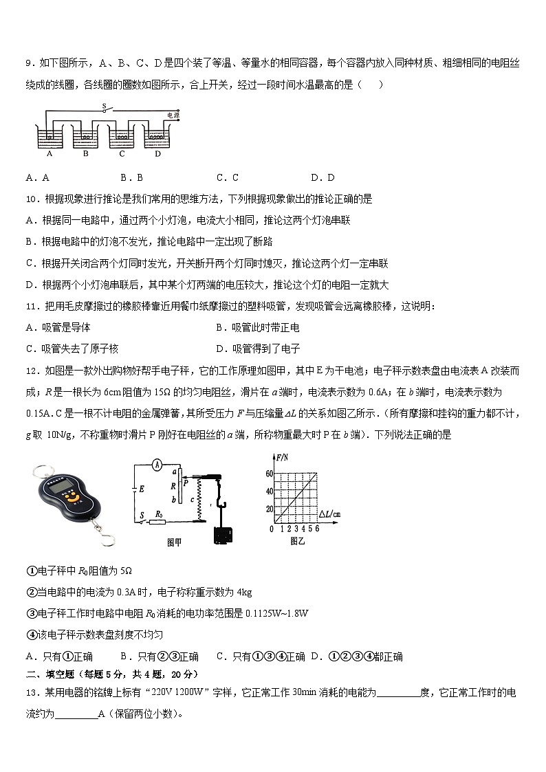 南京市旭东中学2023-2024学年九年级物理第一学期期末教学质量检测试题含答案第3页