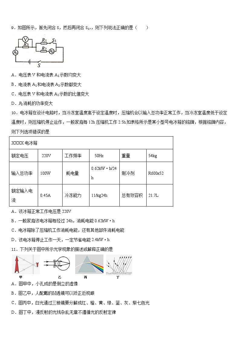 北京市九级2023-2024学年物理九年级第一学期期末联考模拟试题含答案第3页