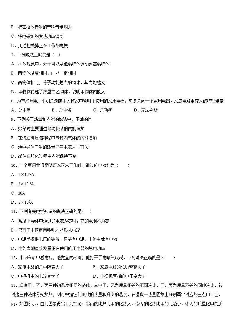 吉林省白城地区大安县2023-2024学年物理九年级第一学期期末质量检测试题含答案第3页