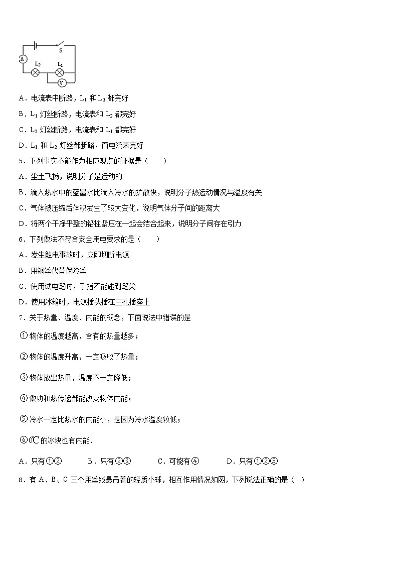 吉林省大安市第三中学2023-2024学年物理九上期末检测试题含答案02