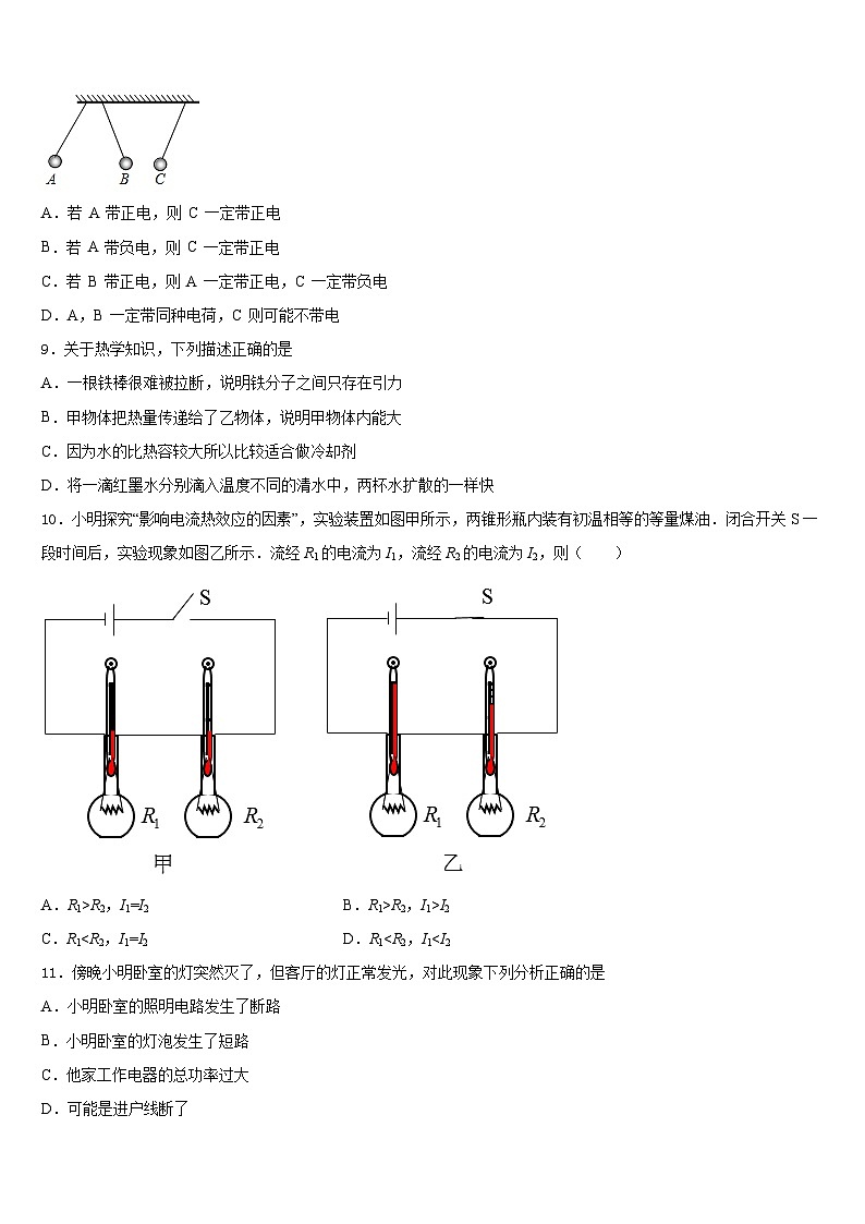 吉林省大安市第三中学2023-2024学年物理九上期末检测试题含答案03