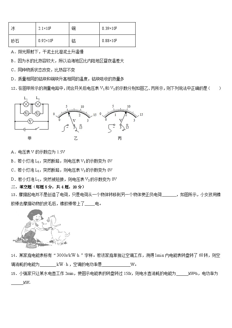 嘉峪关市重点中学2023-2024学年九上物理期末调研试题含答案03