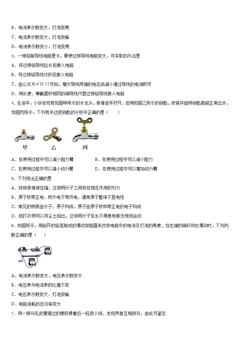 四川省乐山市犍为县2023-2024学年物理九上期末质量跟踪监视试题含答案第2页