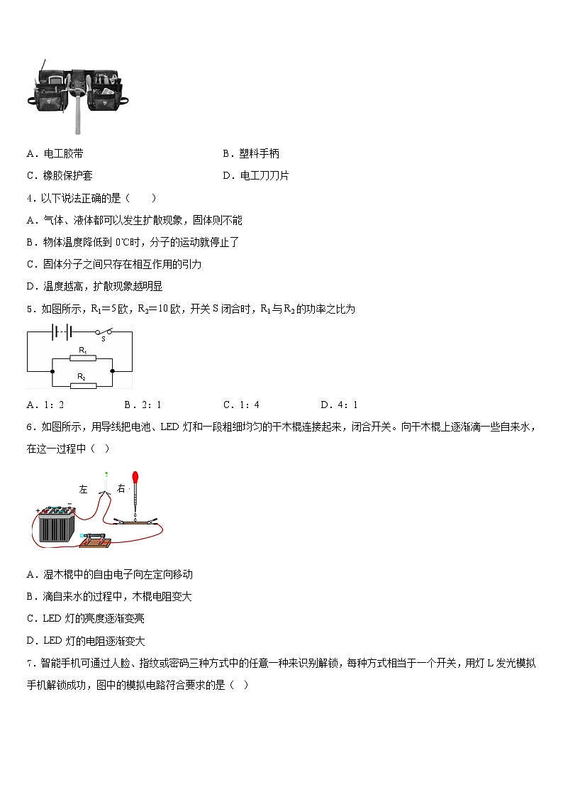 四川省南充市高坪区江东初级中学2023-2024学年物理九上期末学业质量监测试题含答案02