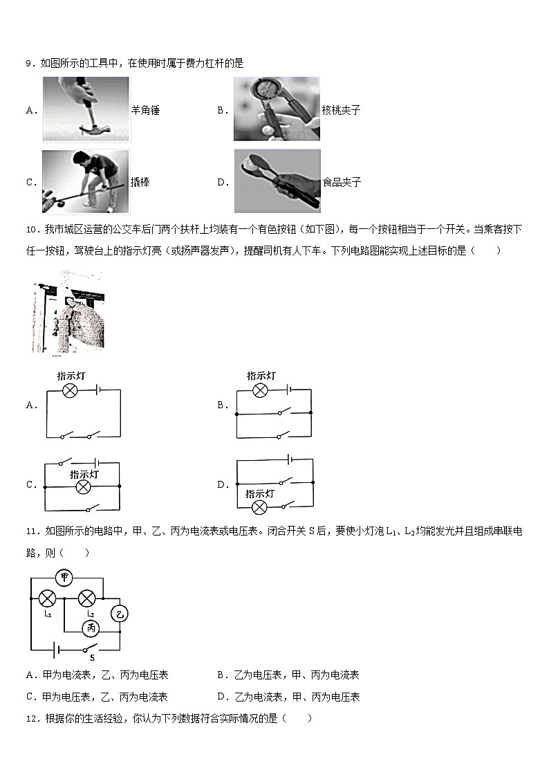 四川省南充市阆中学2023-2024学年物理九上期末综合测试试题含答案第3页