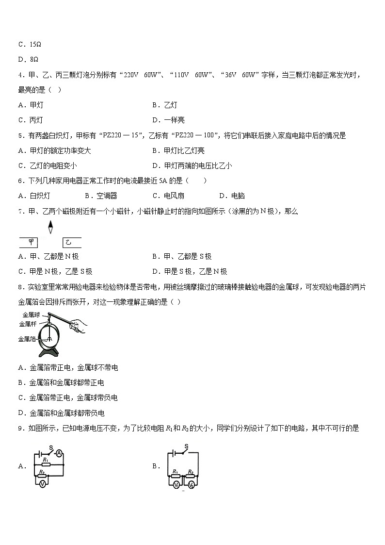 四川省成都市龙泉驿区2023-2024学年物理九年级第一学期期末检测试题含答案第2页