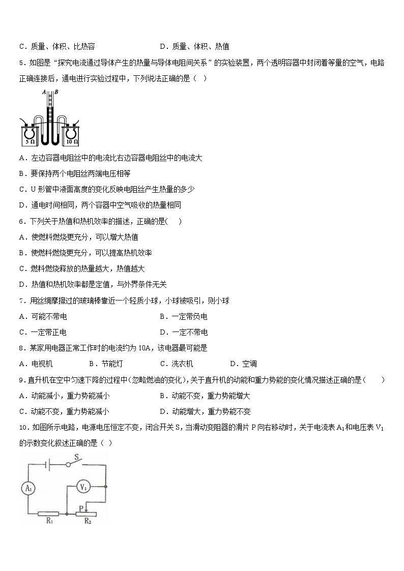 四川省甘孜藏族自治州甘孜县2023-2024学年物理九年级第一学期期末统考模拟试题含答案第2页