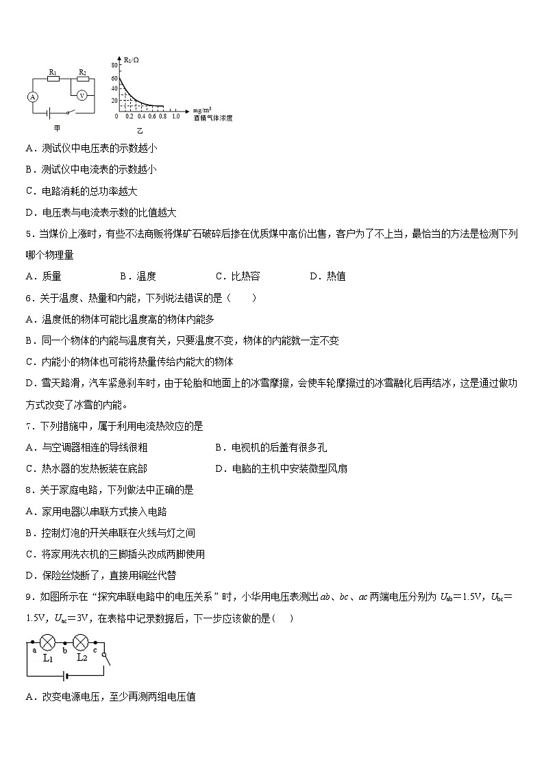 四川省甘孜州道孚一中学2023-2024学年九上物理期末教学质量检测模拟试题含答案02