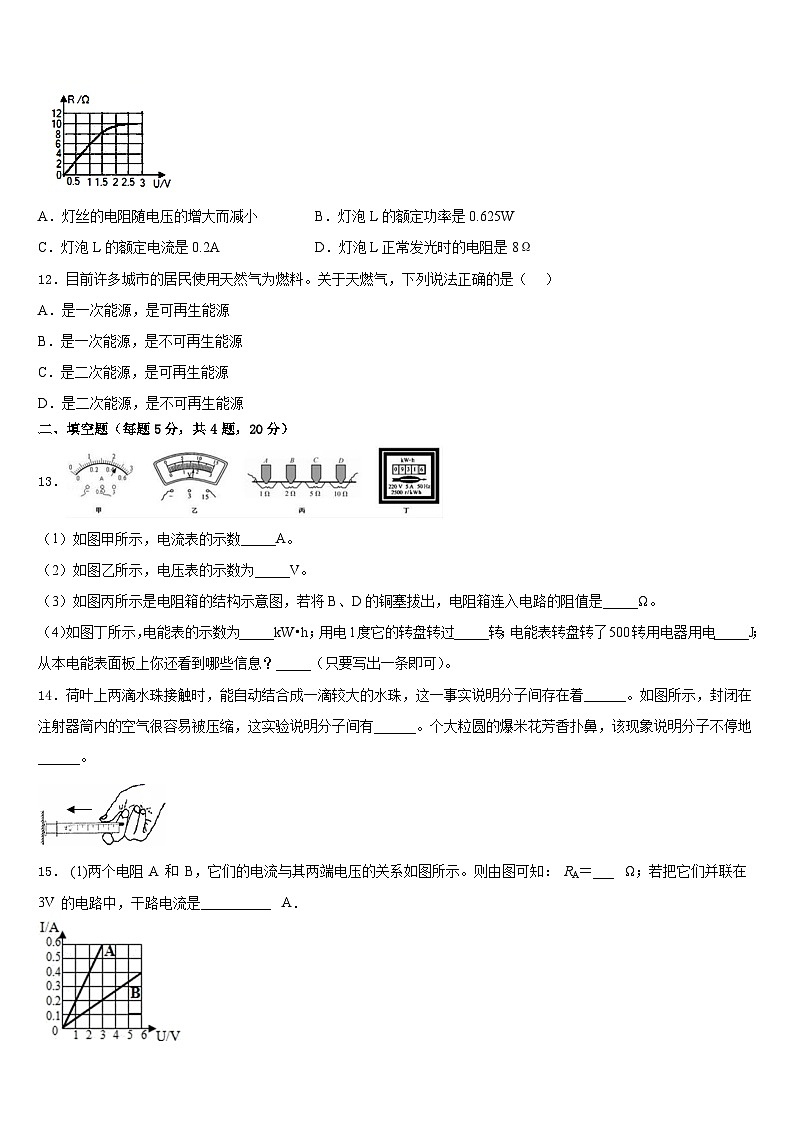 四川省泸州市马溪中学2023-2024学年物理九上期末教学质量检测试题含答案第3页