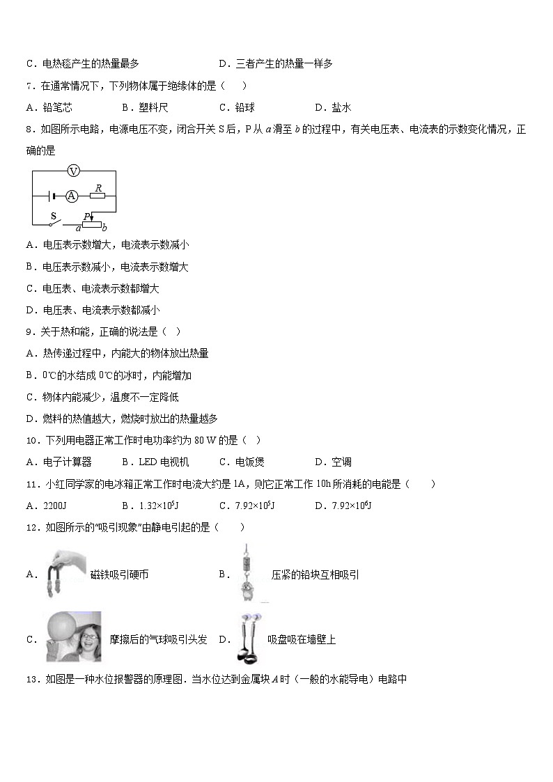 四川省通江县涪阳中学2023-2024学年物理九年级第一学期期末调研试题含答案第3页