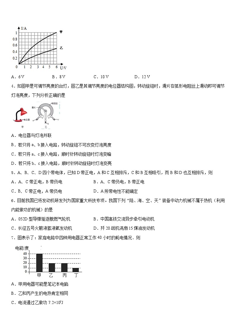 四川省自贡市2023-2024学年物理九年级第一学期期末考试模拟试题含答案第2页