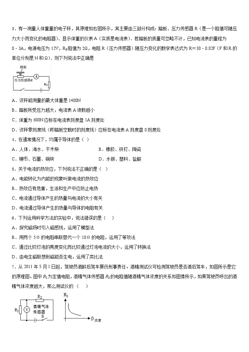 安徽省六安皋城中学2023-2024学年物理九年级第一学期期末质量跟踪监视模拟试题含答案02
