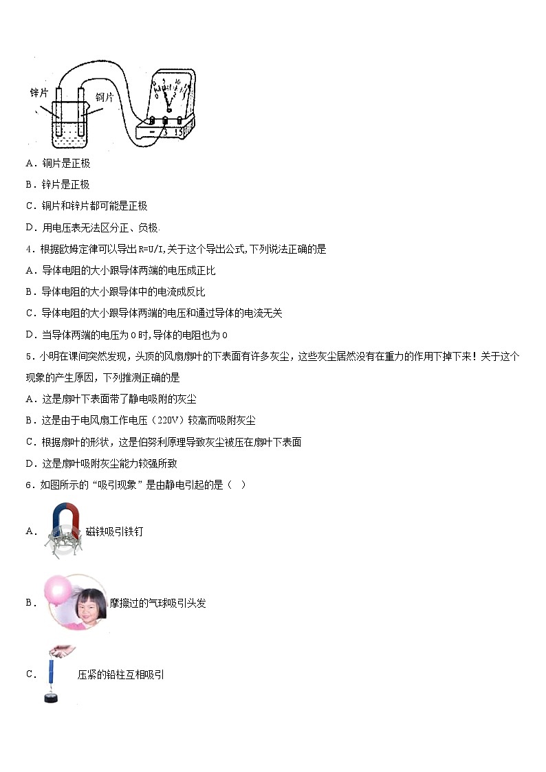 安庆四中学2023-2024学年物理九上期末达标测试试题含答案02