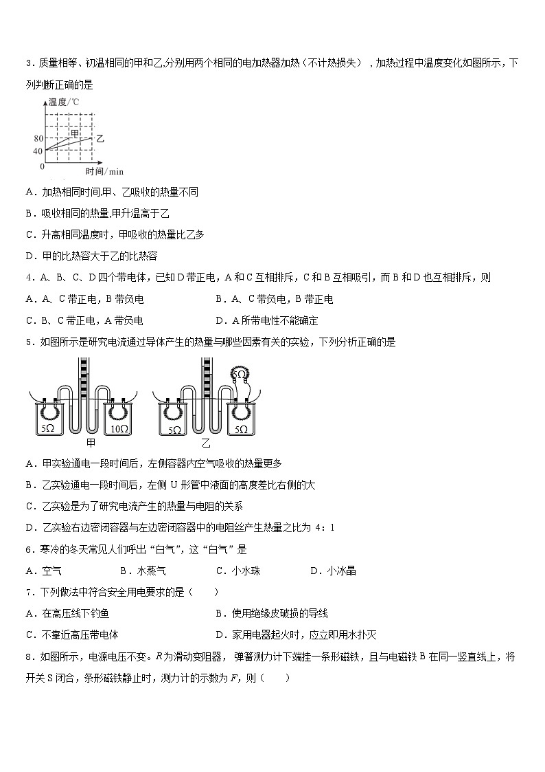 2023-2024学年福建省龙岩市永定区、连城县物理九年级第一学期期末学业水平测试模拟试题含答案第2页