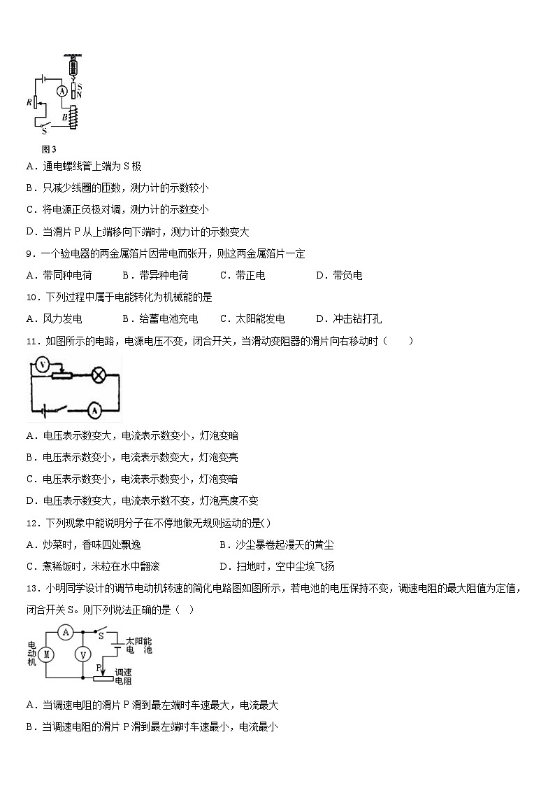 2023-2024学年福建省龙岩市永定区、连城县物理九年级第一学期期末学业水平测试模拟试题含答案第3页