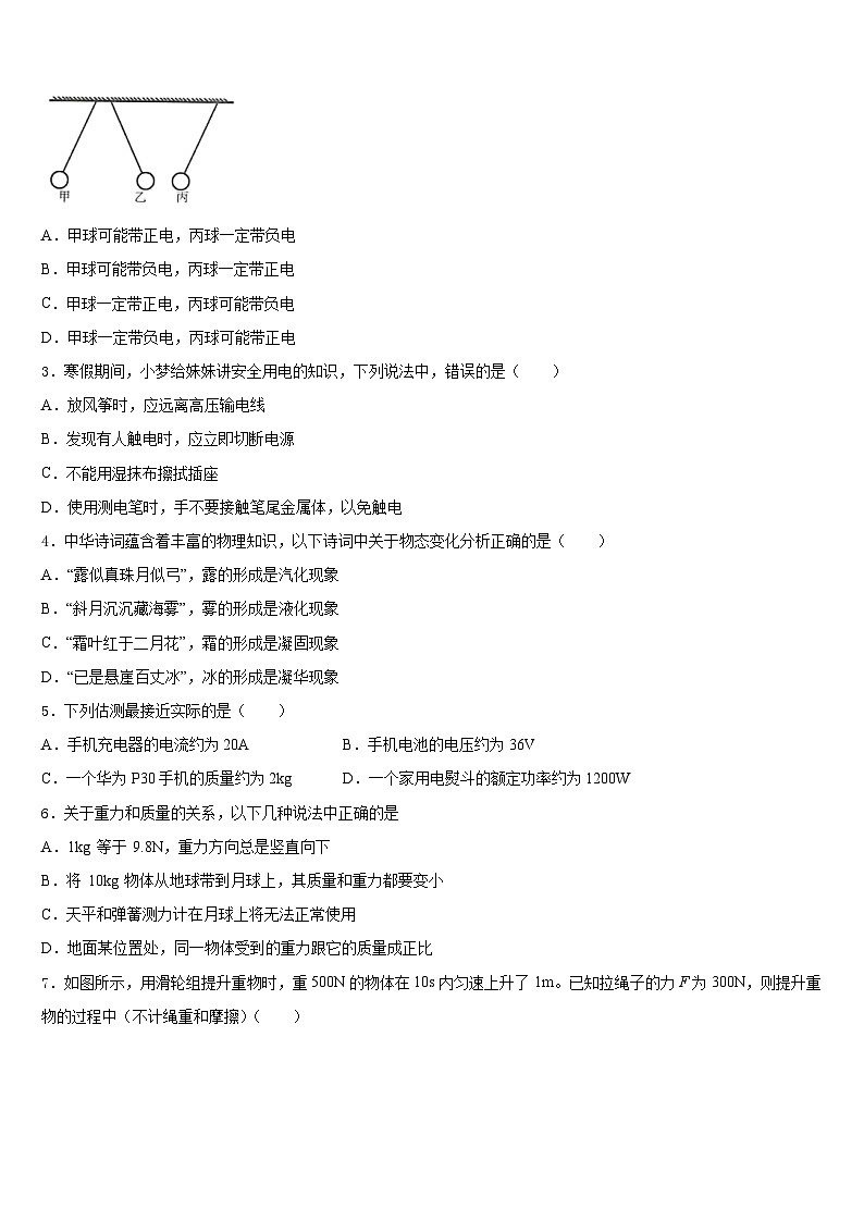 2023-2024学年黑龙江省大庆市龙凤区物理九年级第一学期期末学业水平测试模拟试题含答案02