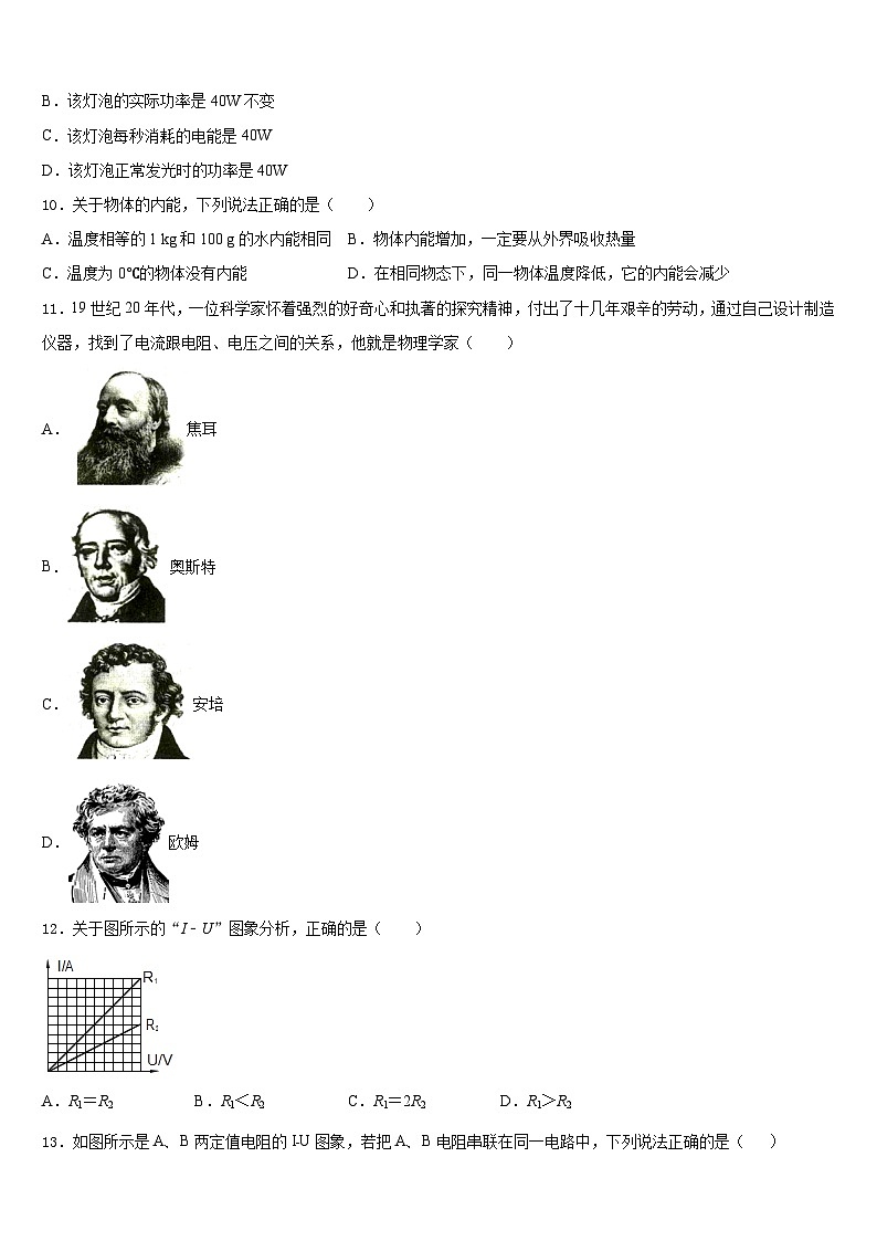 2023-2024学年黑龙江省黑河市物理九年级第一学期期末学业水平测试试题含答案第3页