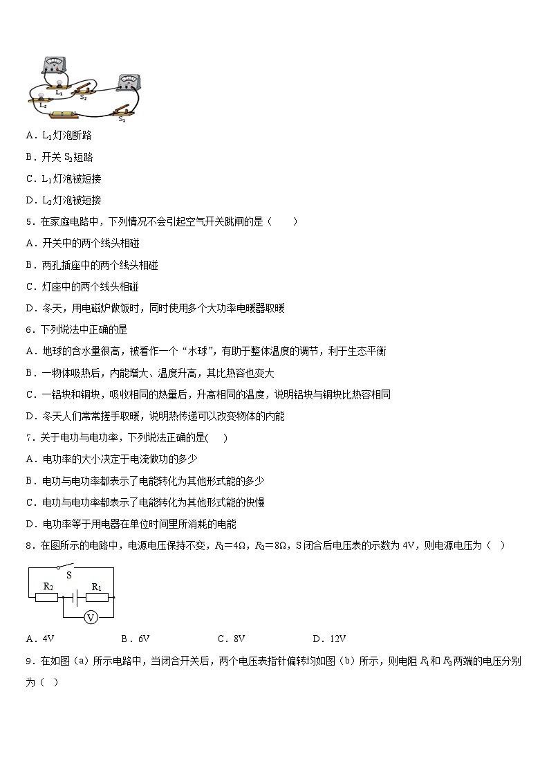 上海市部分区2023-2024学年物理九年级第一学期期末学业水平测试试题含答案02