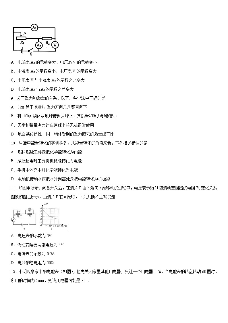 云南省个旧市第二中学2023-2024学年九年级物理第一学期期末学业水平测试模拟试题含答案03