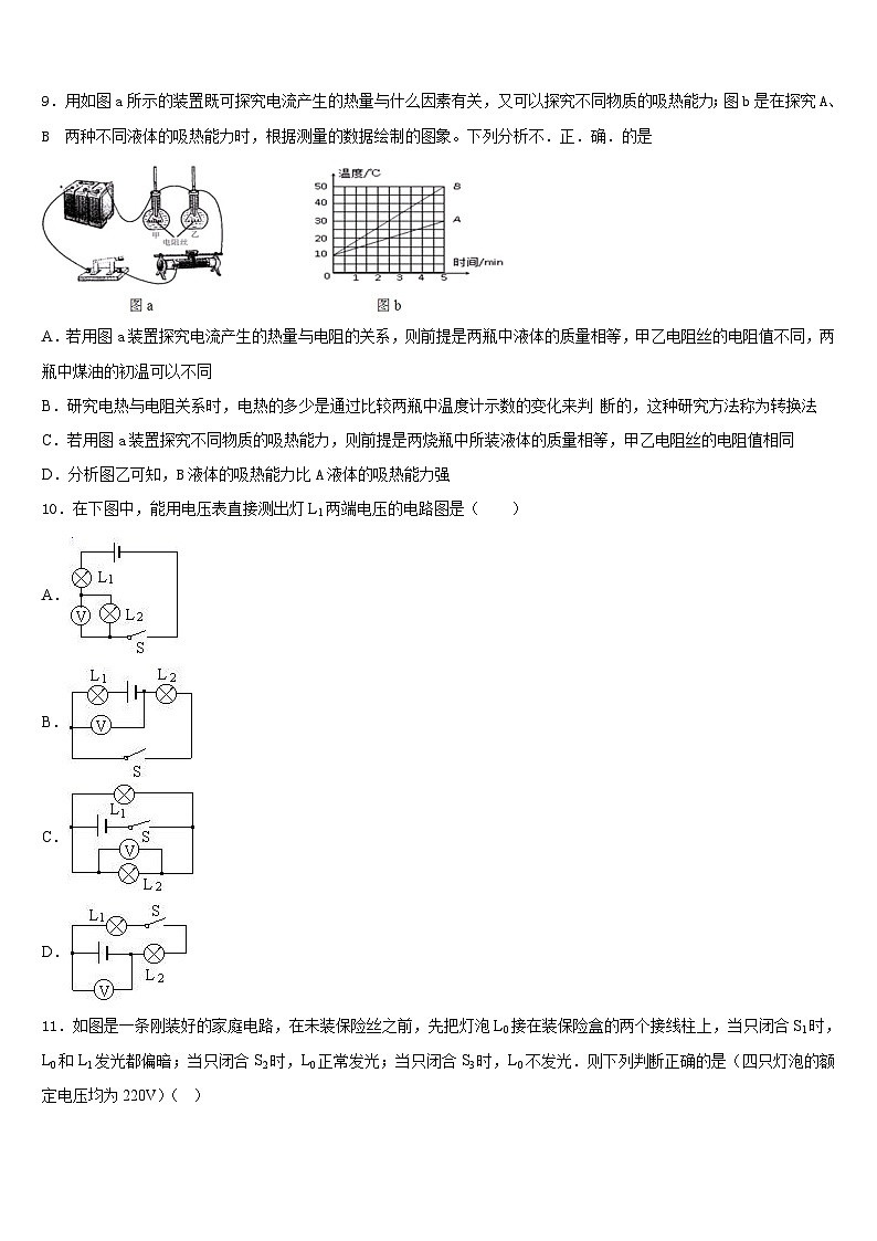 四川绵阳富乐国际学校2023-2024学年九年级物理第一学期期末学业水平测试模拟试题含答案第3页