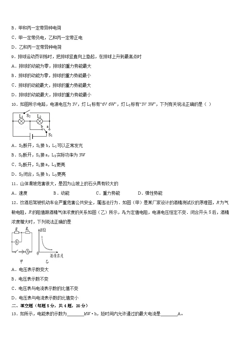 天津市南开区育红中学2023-2024学年物理九年级第一学期期末学业水平测试试题含答案03