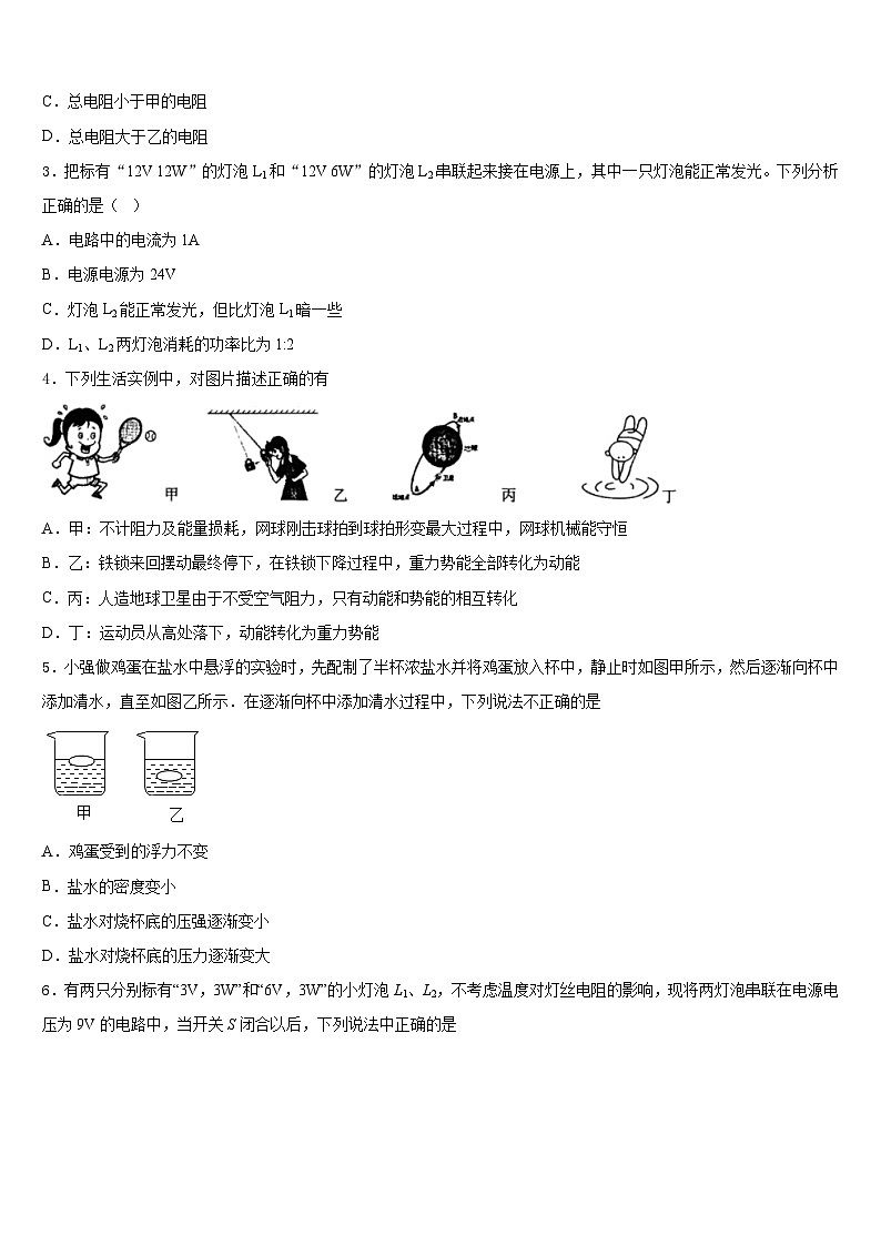 安徽省滁州地区2023-2024学年物理九上期末质量跟踪监视模拟试题含答案02