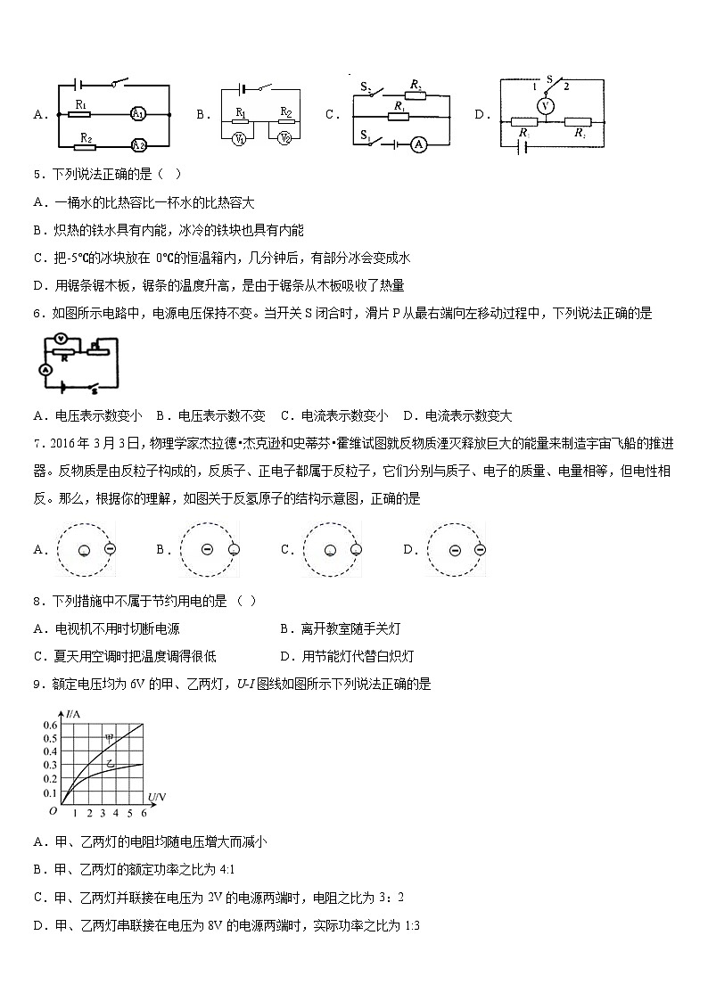 安徽省阜阳市颍上县2023-2024学年物理九年级第一学期期末质量跟踪监视模拟试题含答案02