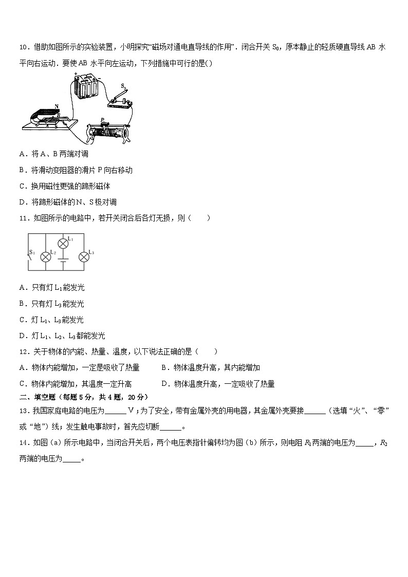 安徽省阜阳市颍上县2023-2024学年物理九年级第一学期期末质量跟踪监视模拟试题含答案03