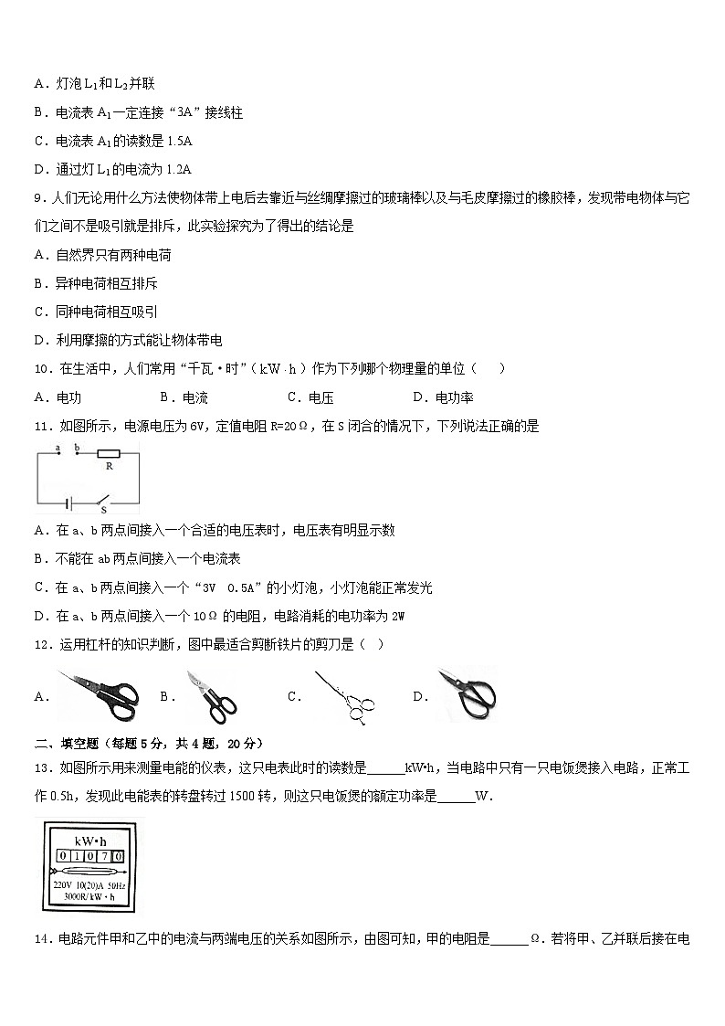 安徽省淮南市谢家集区2023-2024学年九年级物理第一学期期末复习检测模拟试题含答案03