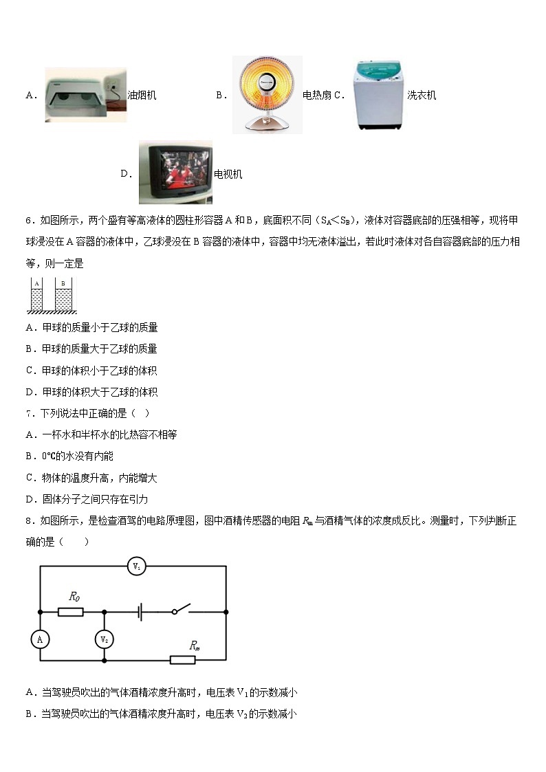 安徽省瑶海区2023-2024学年九年级物理第一学期期末达标测试试题含答案第2页