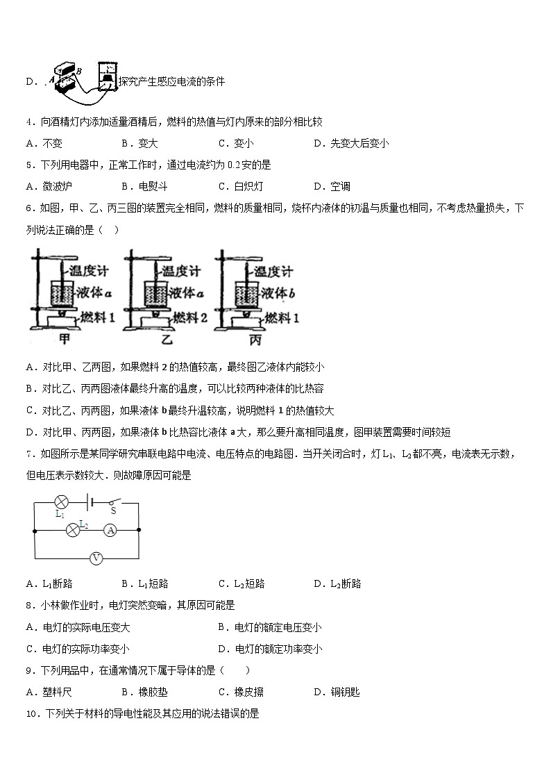 安徽省桐城市黄岗初级中学2023-2024学年九年级物理第一学期期末监测模拟试题含答案第2页