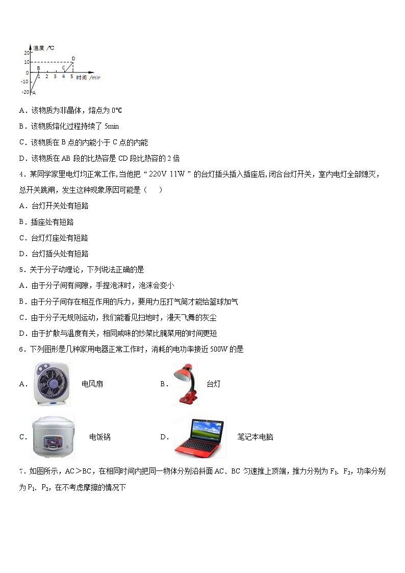 山东省安丘市红沙沟镇红沙沟中学2023-2024学年物理九上期末检测模拟试题含答案第2页