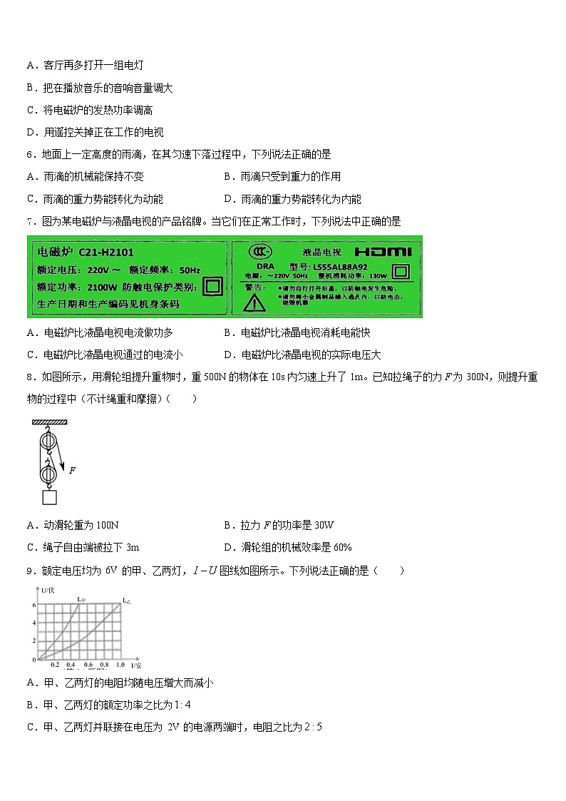 山东省安丘市红沙沟镇红沙沟中学2023-2024学年物理九上期末联考模拟试题含答案第2页