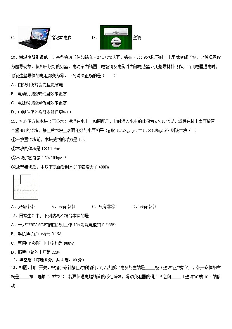 山东省临沂市临沭县第五初级中学2023-2024学年物理九年级第一学期期末调研试题含答案第3页