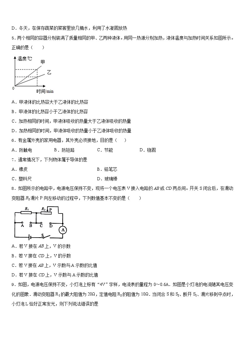 山东省寿光市实验中学2023-2024学年物理九上期末检测模拟试题含答案第2页