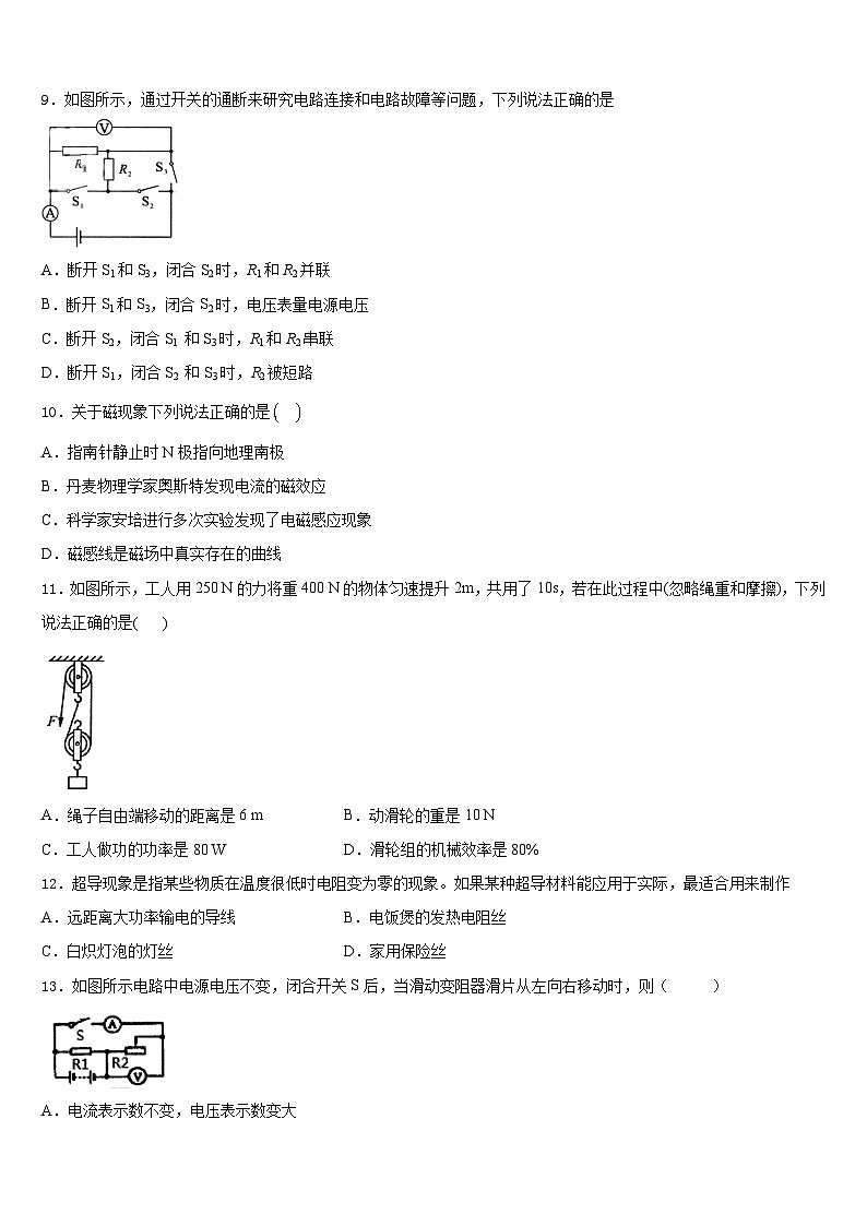 山东省泰安市新泰市2023-2024学年物理九年级第一学期期末监测试题含答案第3页