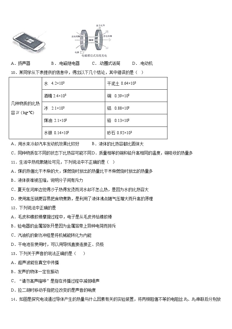 山东省泰安市泰山外国语学校2023-2024学年物理九年级第一学期期末检测模拟试题含答案第3页