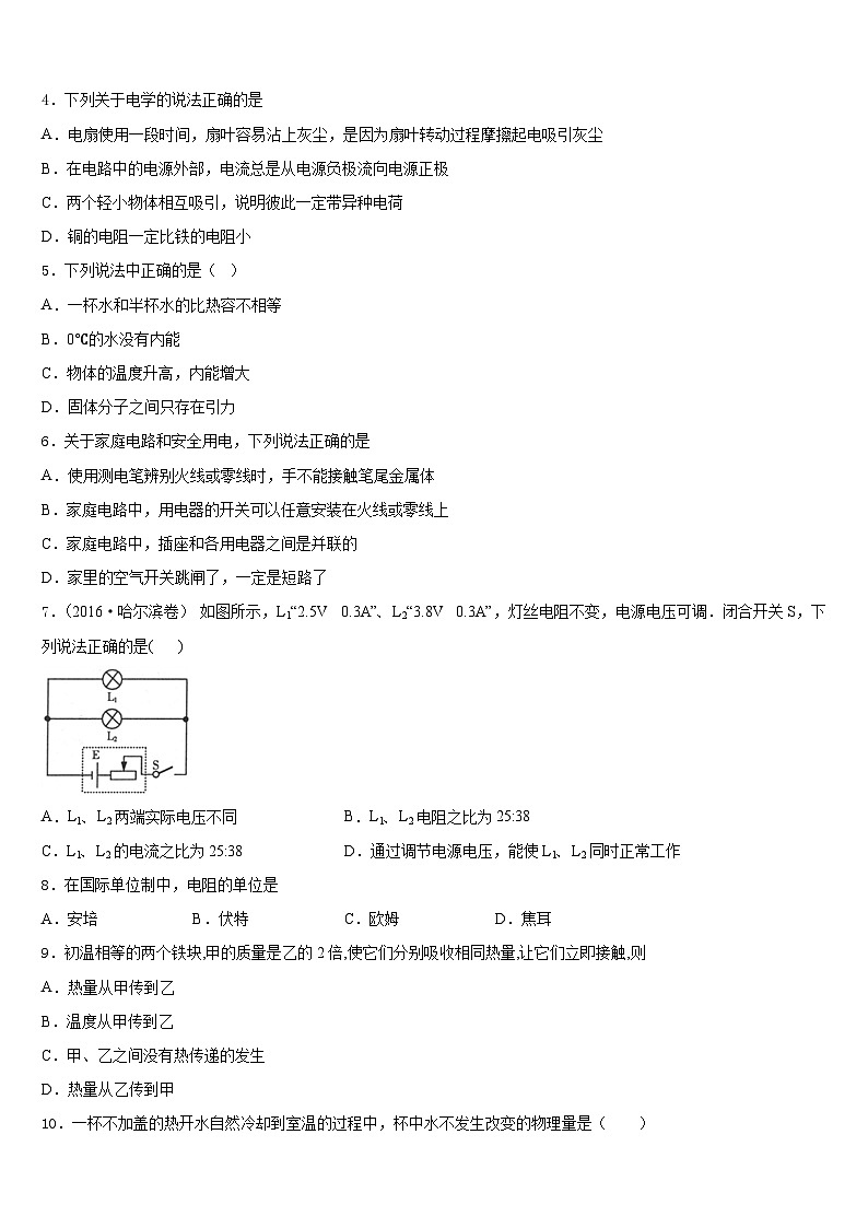山东省枣庄市第四十一中学2023-2024学年物理九年级第一学期期末统考模拟试题含答案第2页