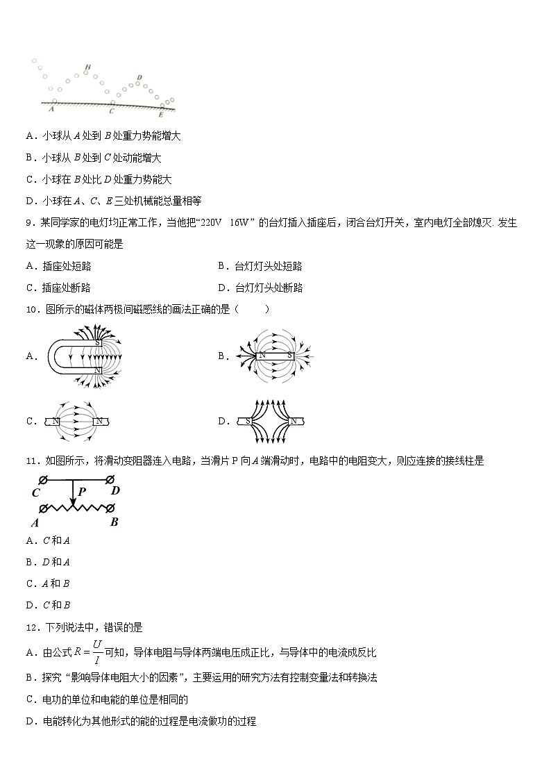 山东省泰安市新城实验中学2023-2024学年九年级物理第一学期期末学业质量监测试题含答案03