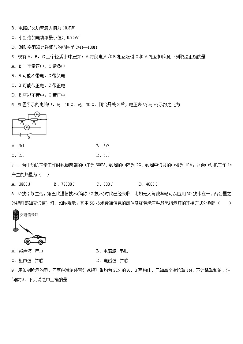 山东省滨州市2023-2024学年物理九上期末达标检测模拟试题含答案第2页
