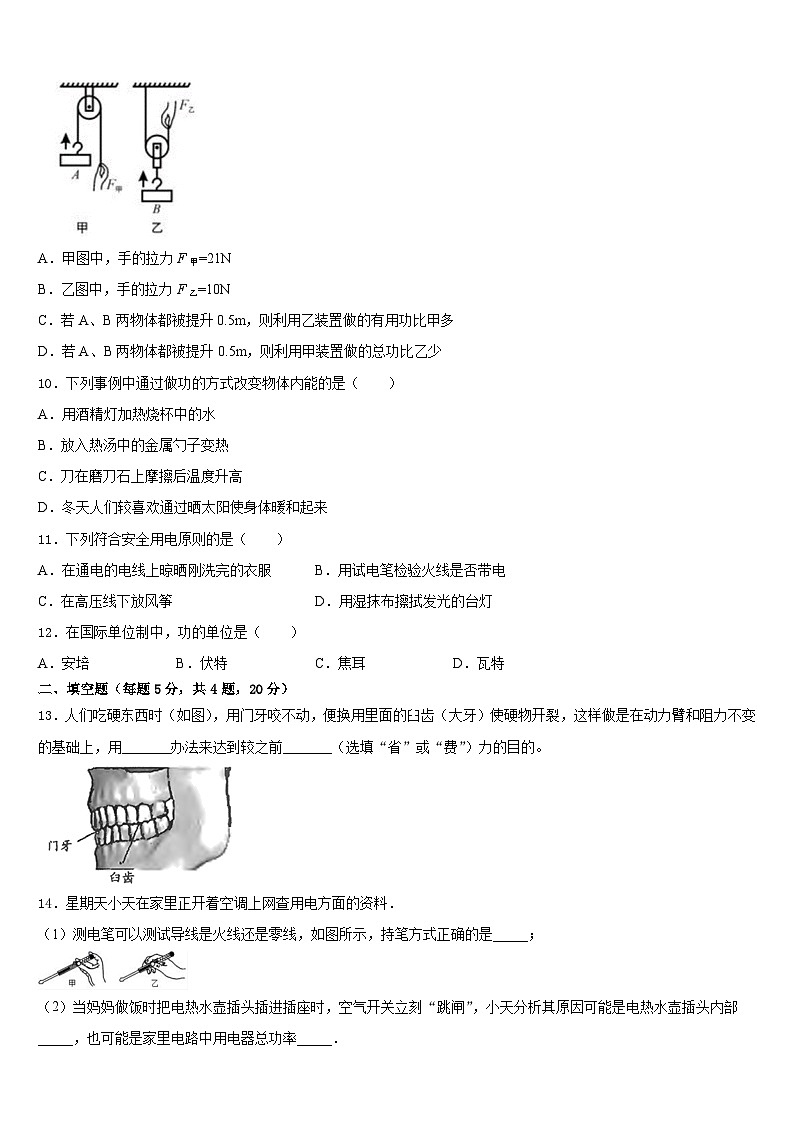 山东省滨州市2023-2024学年物理九上期末达标检测模拟试题含答案第3页