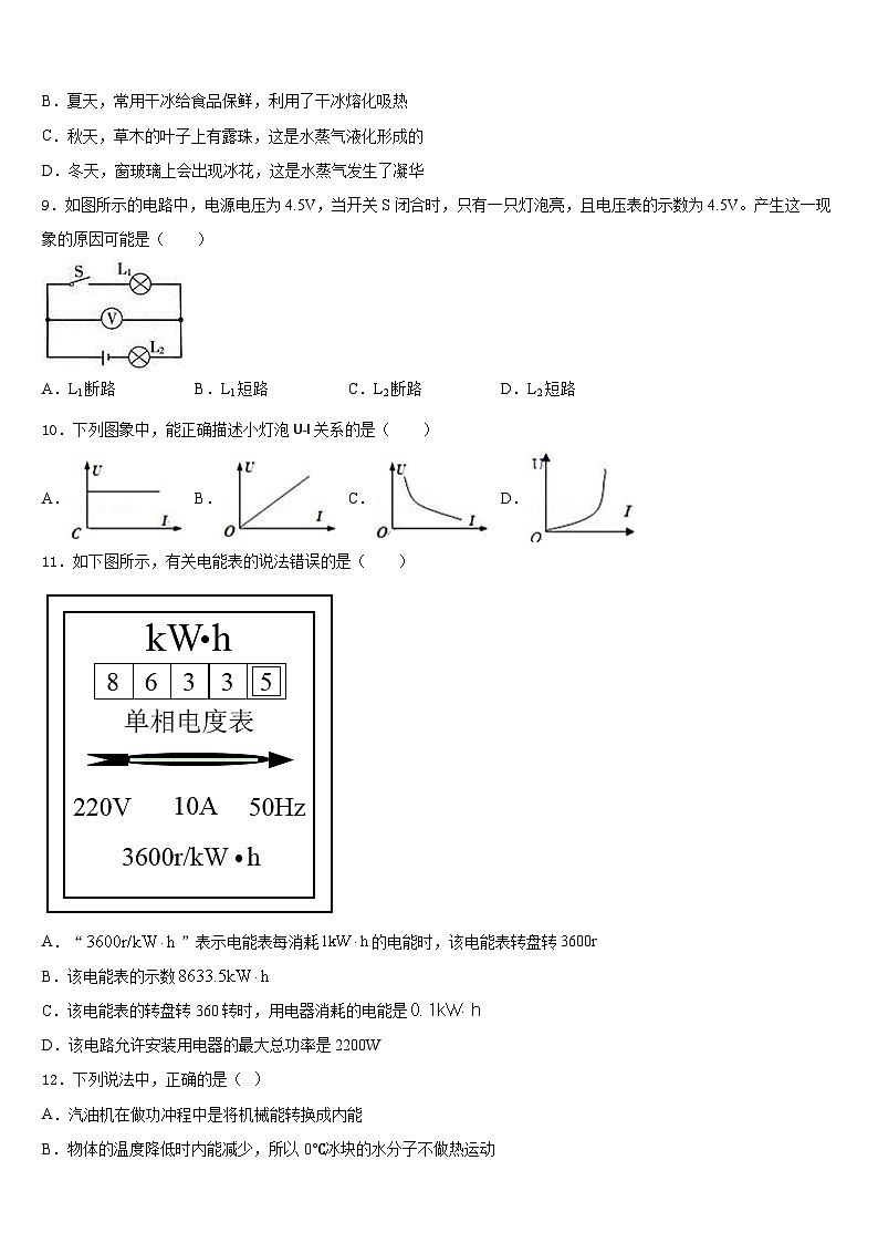 山东省济宁市微山县2023-2024学年九年级物理第一学期期末教学质量检测模拟试题含答案第3页