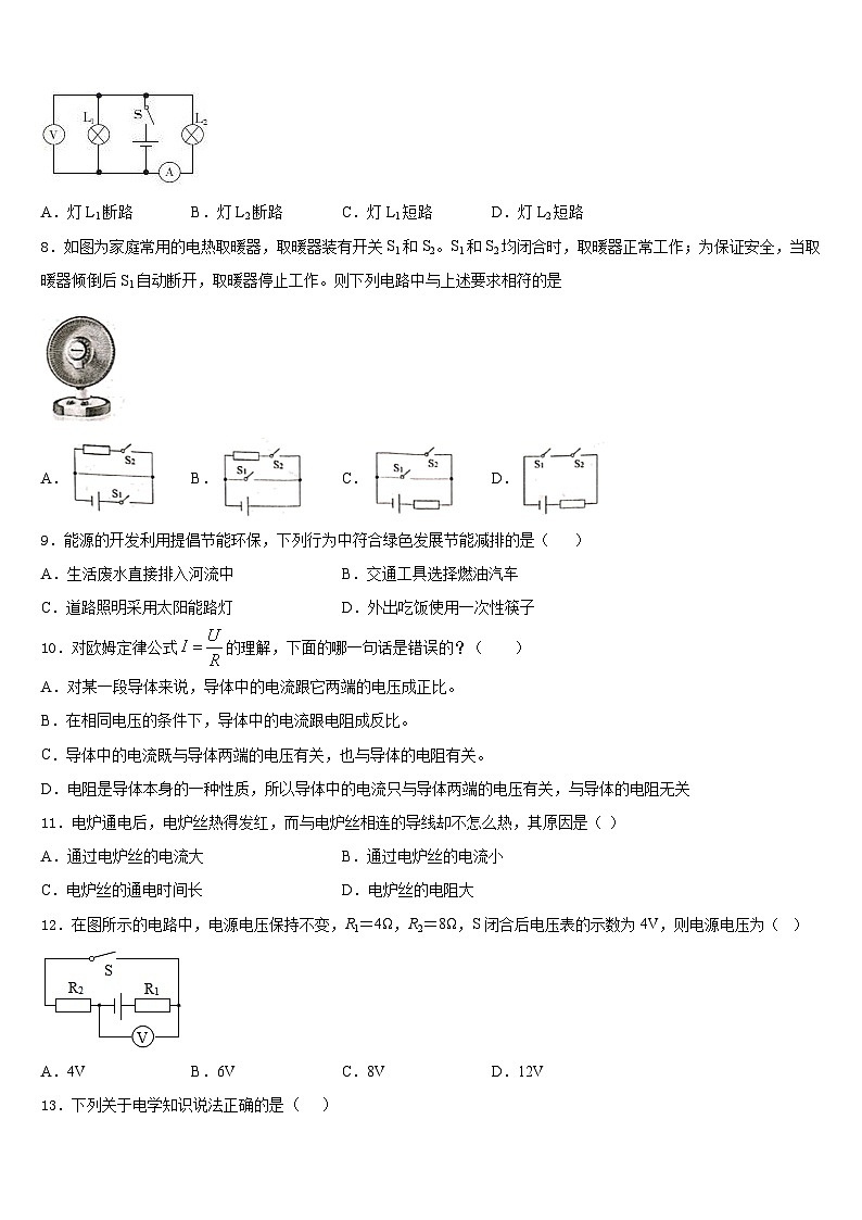 山东省潍坊市安丘市职工子弟学校2023-2024学年物理九年级第一学期期末复习检测模拟试题含答案第3页