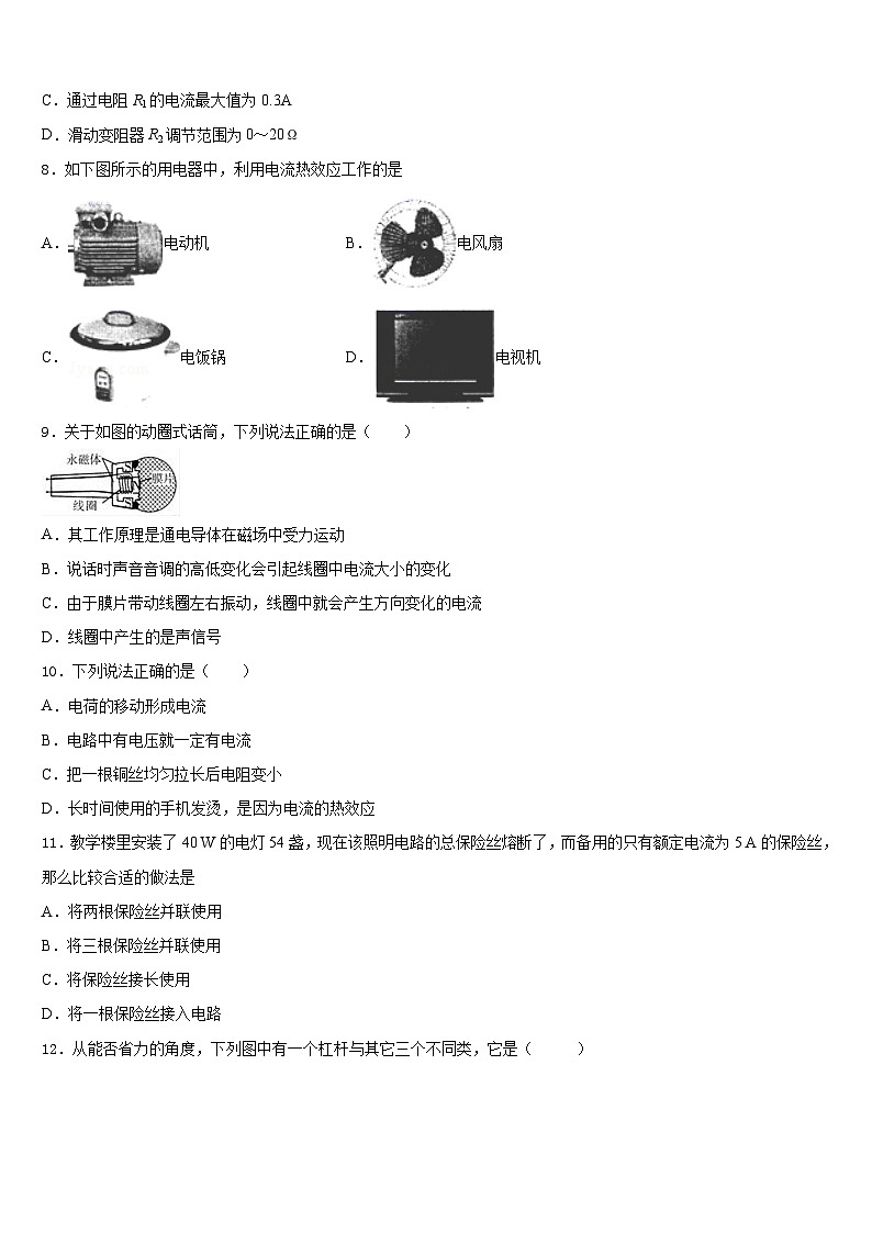 山东省菏泽市部分市县2023-2024学年九上物理期末综合测试模拟试题含答案03