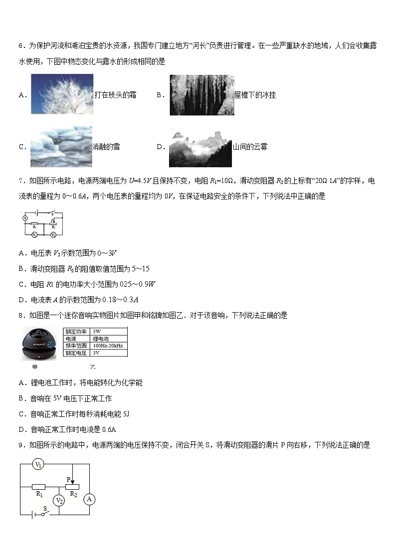 山东省金乡市2023-2024学年九上物理期末学业质量监测模拟试题含答案第3页