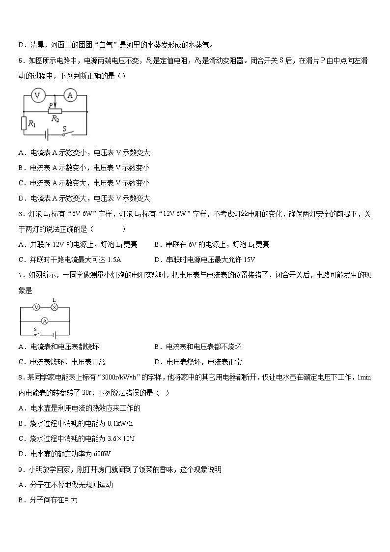 山东省莱西市2023-2024学年物理九年级第一学期期末检测试题含答案02