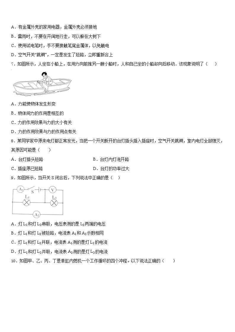 山东省青岛开发区育才中学2023-2024学年九年级物理第一学期期末学业质量监测试题含答案第3页