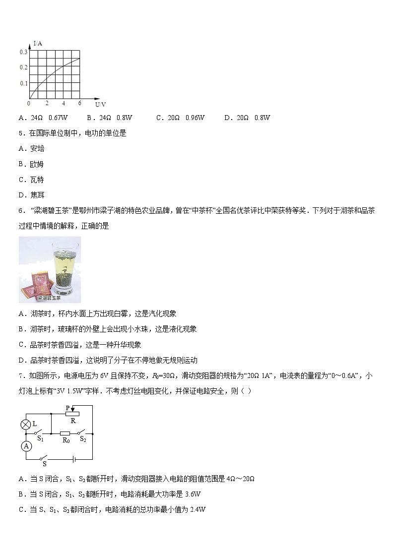 山东省青岛市沧口2中学2023-2024学年物理九年级第一学期期末质量检测模拟试题含答案02