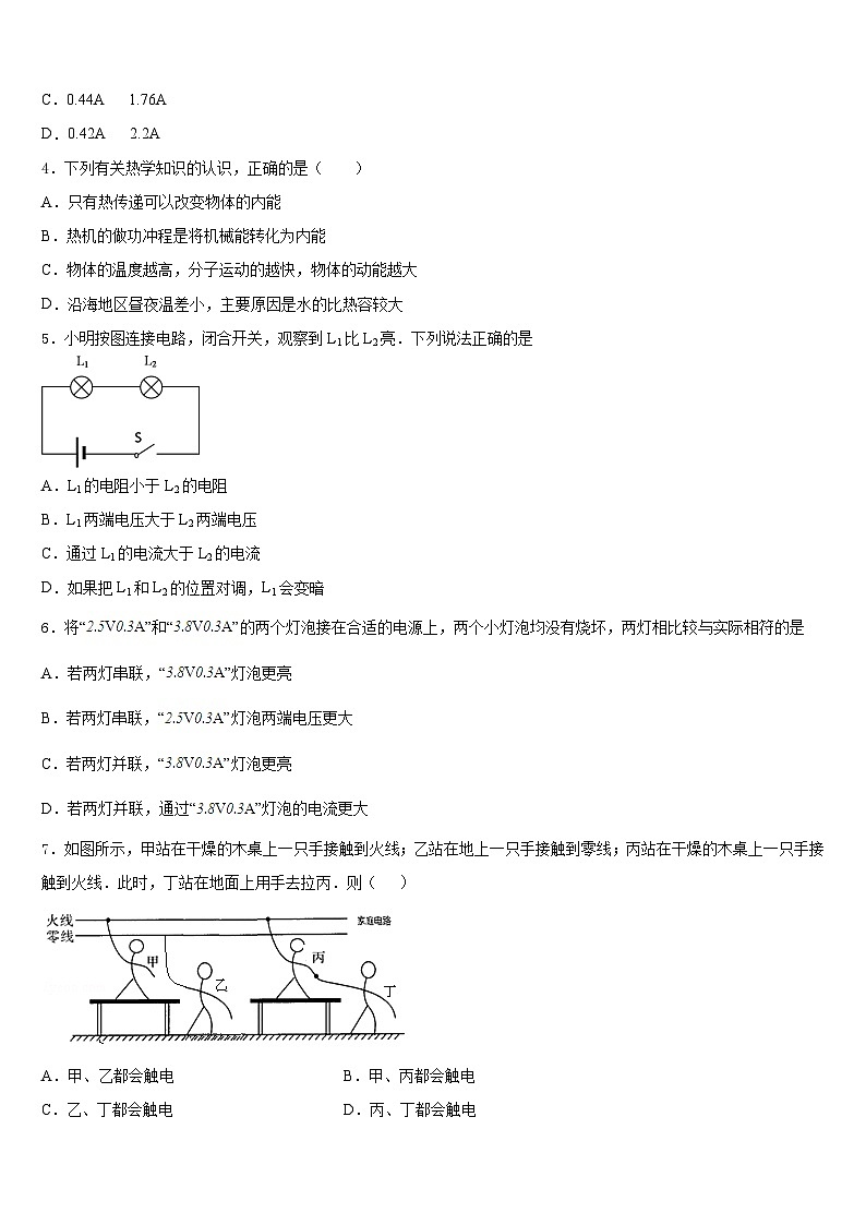 山东省邹平市部分学校2023-2024学年物理九上期末检测模拟试题含答案02