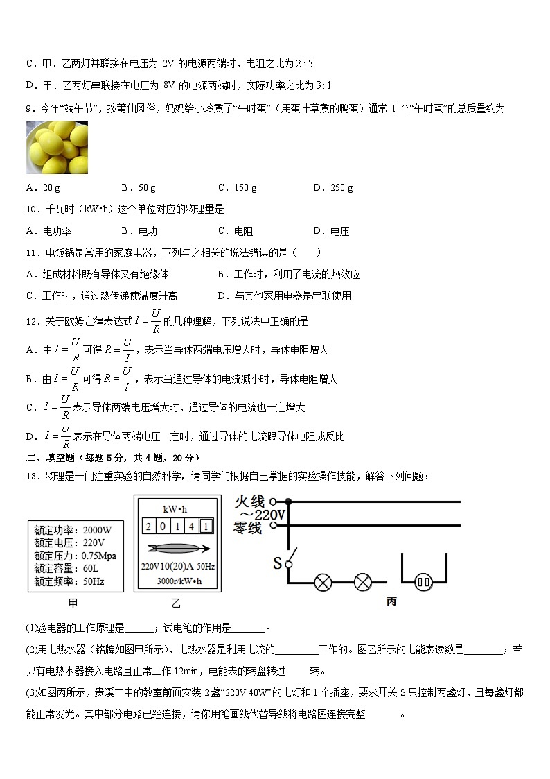 山东省邹平双语学校2023-2024学年物理九年级第一学期期末综合测试模拟试题含答案第3页